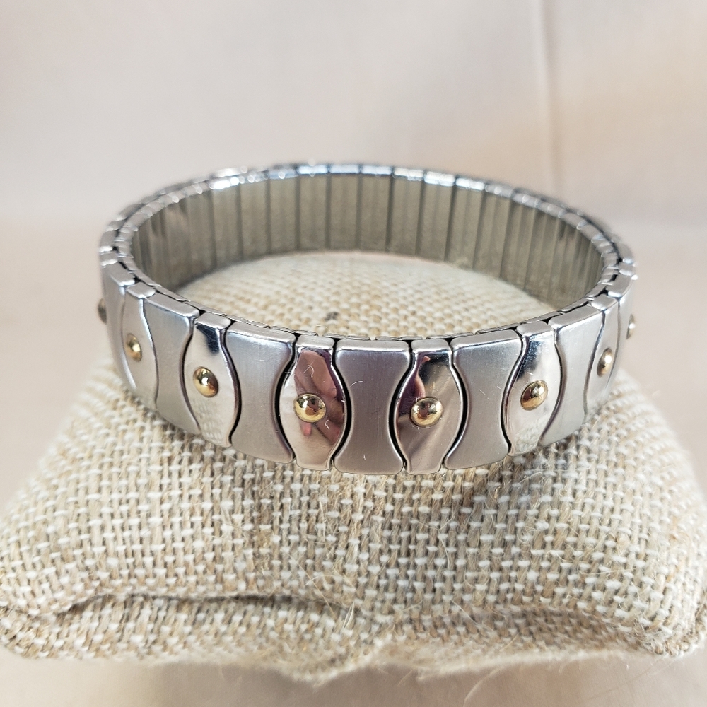 Milor Italy Bracelet 18K Gold & Stainless Steel Stretch Flex Bracelet